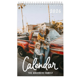 Calendrier Moderne Élégant Tendance Script Famille Photo Mens