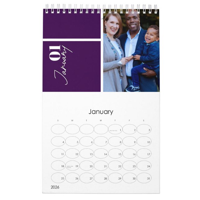Calendrier Moderne Gris personnalisé multi photo année Célébr (Jan 2026)