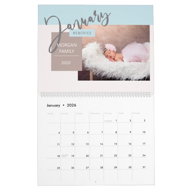 Calendrier Moderne Pastel Whimsical Script Memories (Jan 2026)