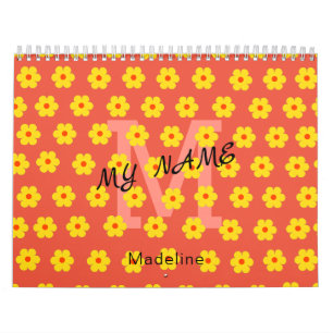Calendrier Moderne simple fleurs orange jaune monogramme