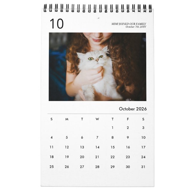 Calendrier moderne simple personnalisé photo de fa (Oct 2026)