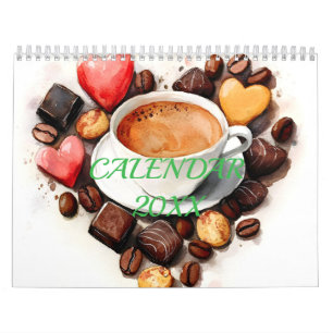 Calendrier Moments artistiques de amateurs de café à l'aquare