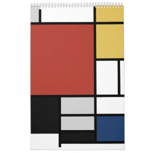 Calendrier Mondrian Peinture Rouge Plane Jaune Noir Gris Bleu
