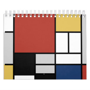 Calendrier Mondrian Peinture Rouge Plane Jaune Noir Gris Bleu