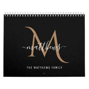 Calendrier Monogramme photo Black Gold moderne et élégant