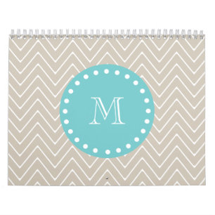 Calendrier Monogramme turquoise beige du motif de Chevron