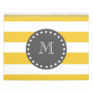 Calendrier Motif à rayures blanches jaunes, Monogramme de cha