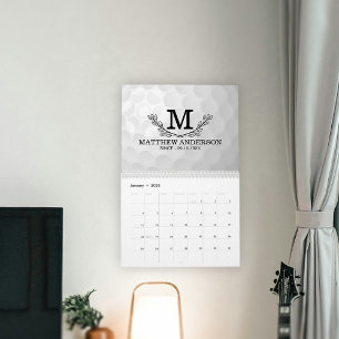 Calendrier Motif de balle de golf personnalisé Nom Monogramme