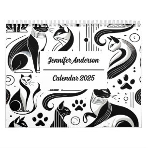 Calendrier Motif de chat chic noir et blanc 