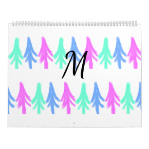 Calendrier Motif de Noël à l'aquarelle simple avec monogramme