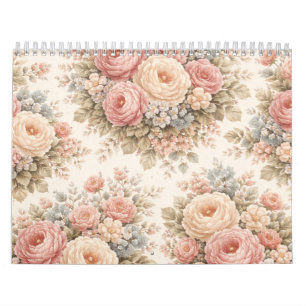 Calendrier Motif floral Rose Vintage Élégant Pastel