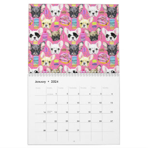 Calendrier Motif français de Bulldog Macaron