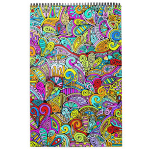 Calendrier Motif Peint À La Main Et Numériquement Art 6