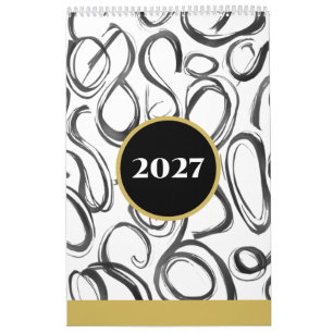 Calendrier mural abstrait moderne noir or 2027