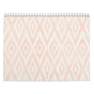 Calendrier Mural Aquarelle rose pâle Ikat Impression géométrique Pe