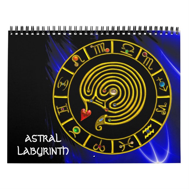 Calendrier Mural ASTRAL LABYRINTH GOLD ZODIAC CHART Astrologie (Protection)