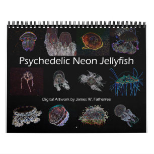 Calendrier mural au néon psychédélique de méduses
