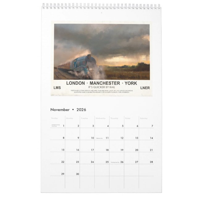 CALENDRIER MURAL AVIONS, TRAINS ET AUTOMOBILES (Nov 2026)