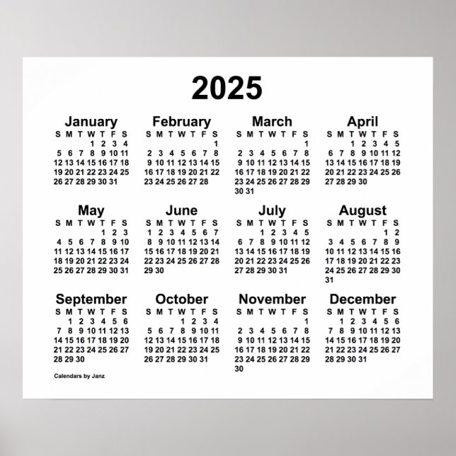 Calendrier mural blanc 2025 de Janz Poster (Devant)