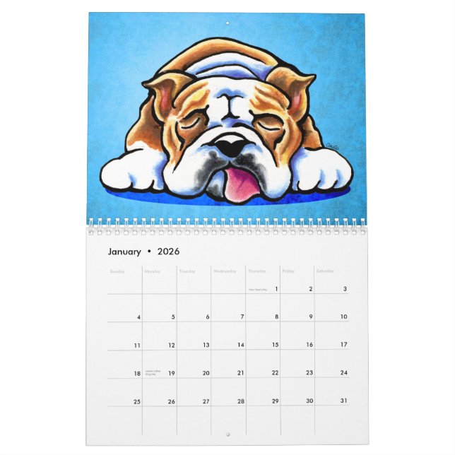 Calendrier Mural Bulldogs anglais Off-Leash Art™ Vol 1 (Jan 2026)