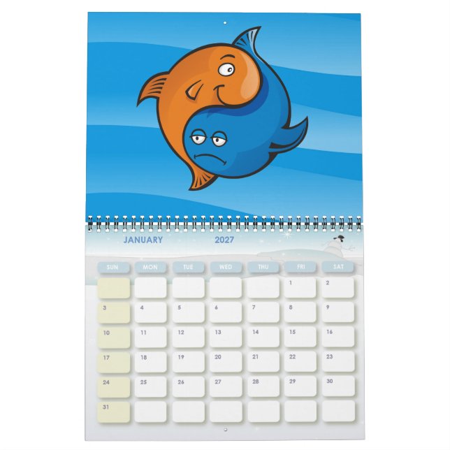 Calendrier Mural Caricature de poisson Yin Yang (Jan 2027)