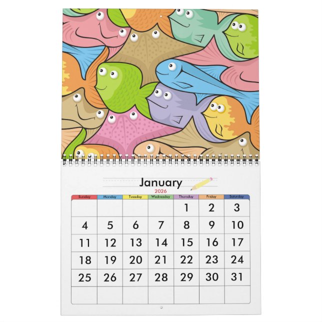 Calendrier Mural Caricature sur les poissons (Jan 2026)