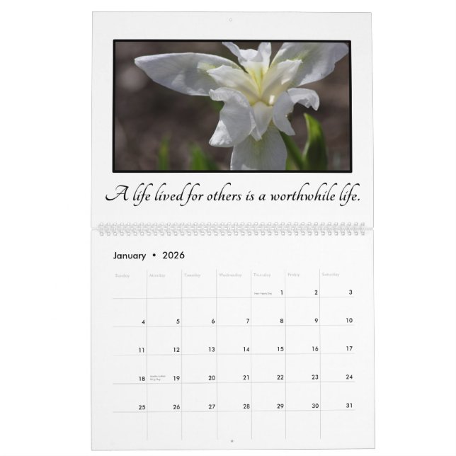 Calendrier Mural Citations inspirées pour des volontaires (Jan 2026)