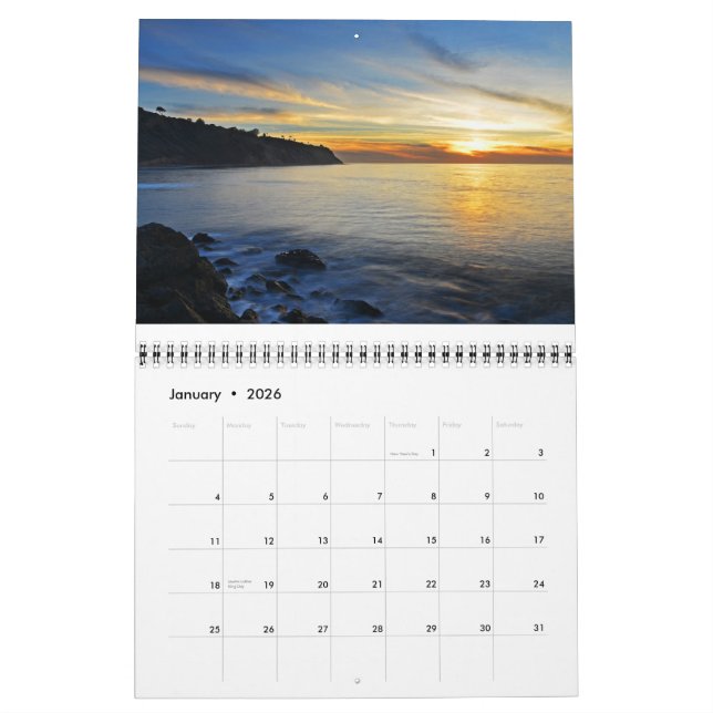 Calendrier Mural Couchers du soleil du sud de baie (Jan 2026)