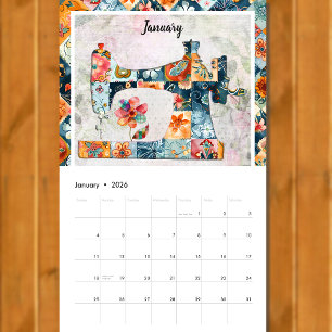 Calendrier mural de machine à coudre à motif patch