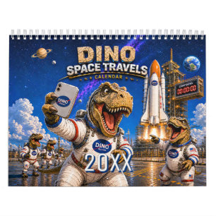Calendrier mural drôle de dinosaure astronaute 