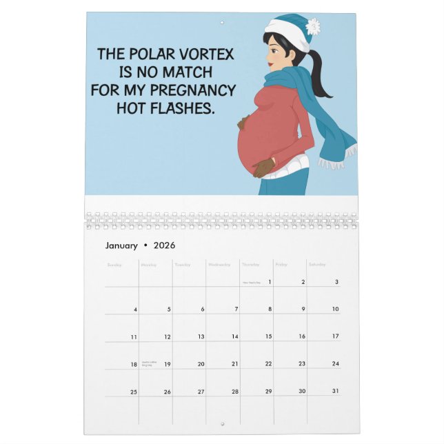 Calendrier mural drôle pour les femmes enceintes (Jan 2026)
