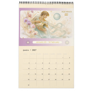 Calendrier mural du zodiaque Art Nouveau 2027