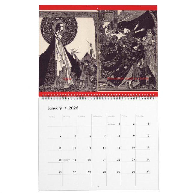 Calendrier mural Edgar Allan Poe et Harry Clarke (Jan 2026)