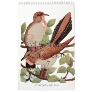 Calendrier Mural Enfants vintages mignons 7 d'oiseau de dessins