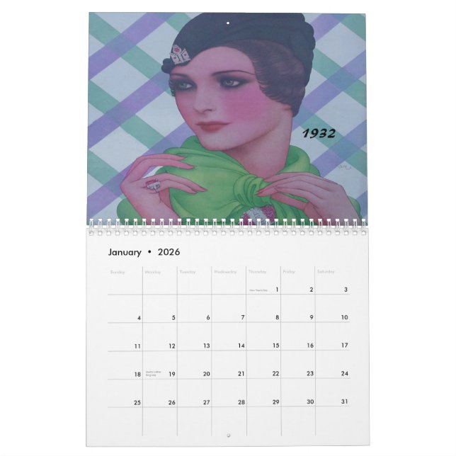 Calendrier Mural femmes à la mode des années 1930 (Jan 2026)