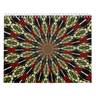 Calendrier Mural Fenêtre en verre rouge et or Kaleidoscope