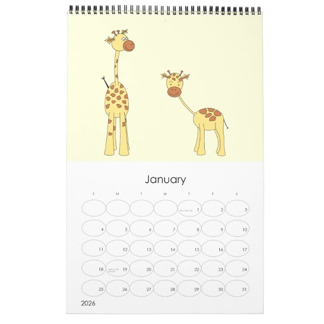 Calendrier Mural Giraffes 2014. Caricatures mignonnes. (Jan 2026)