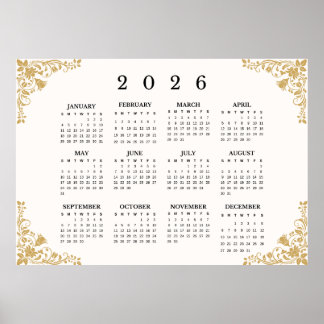 Calendrier mural horizontal 2026 Poster