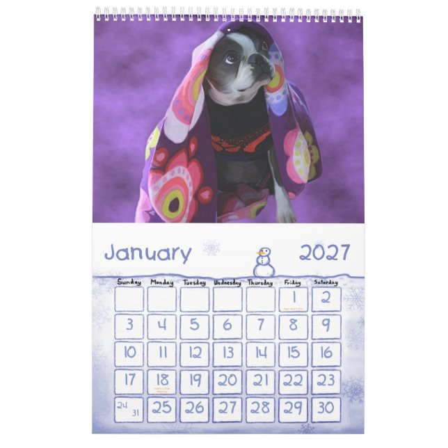 Calendrier Mural Juste Bostons (Jan 2027)