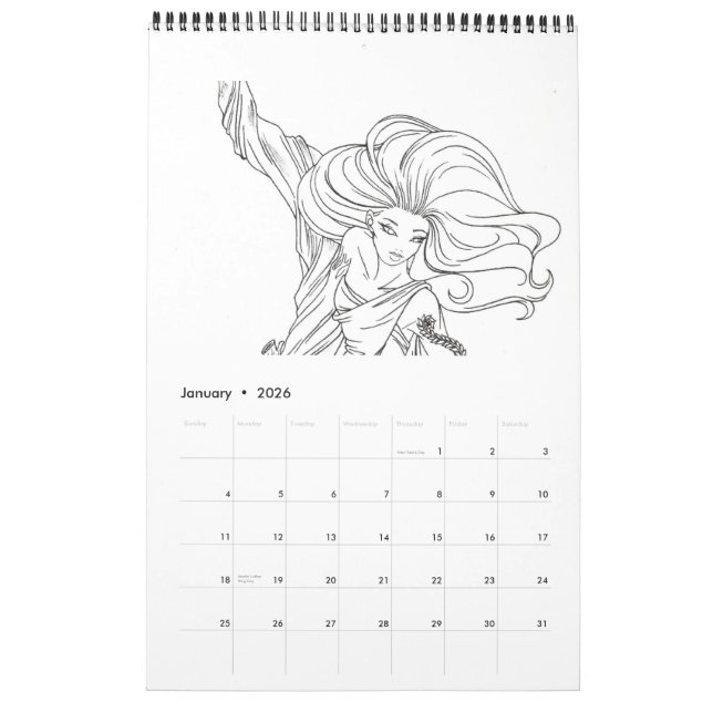Calendrier Mural Livre de coloriage (Jan 2026)