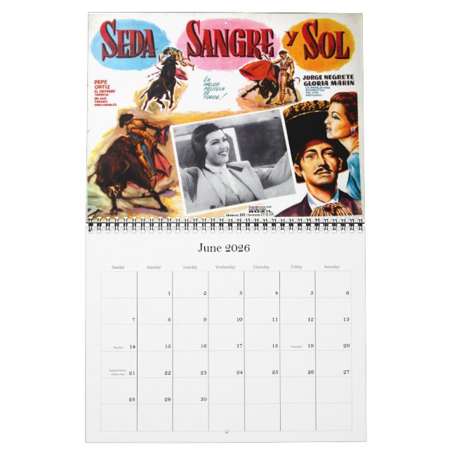 Calendrier mural mexicain d'affiche de film (Jun 2026)