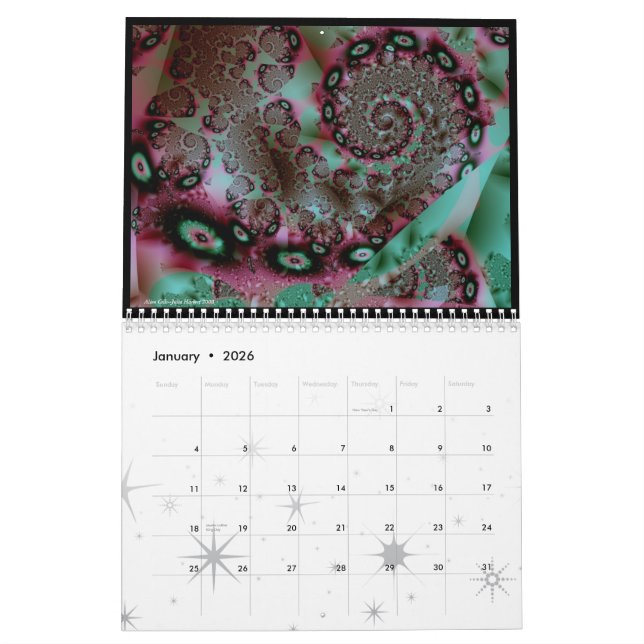 Calendrier Mural Oeil-Sucrerie de fractale de Rainbowjellyfish - (Jan 2026)