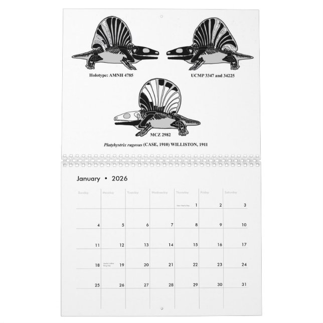 Calendrier Mural Palaeozoic 2012 et Tetrapods navigué mésozoïque (Jan 2026)