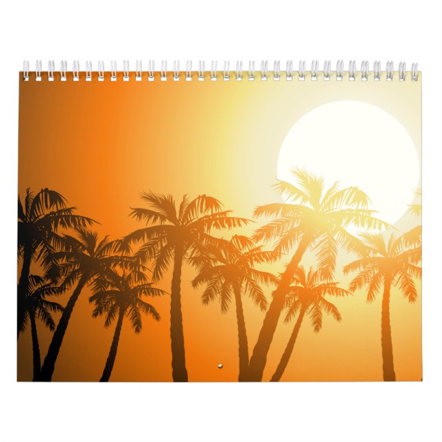 Calendrier Mural Palmiers tropicaux au coucher du soleil (Protection)