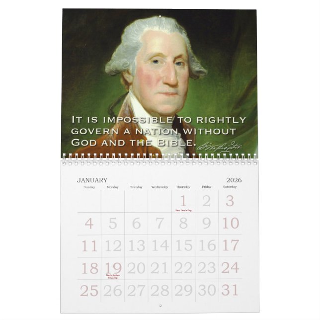 Calendrier Mural Pères fondateurs et citations limitées de (Jan 2026)