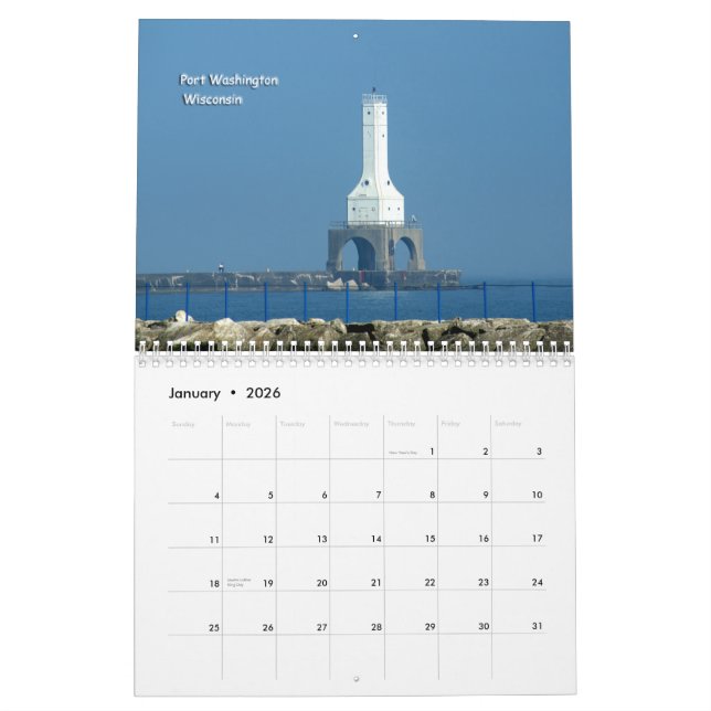 Calendrier Mural Phares du lac Michigan (Jan 2026)