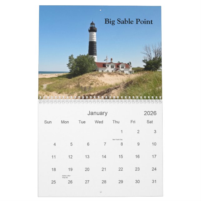 Calendrier Mural Phares du lac Michigan (Jan 2026)