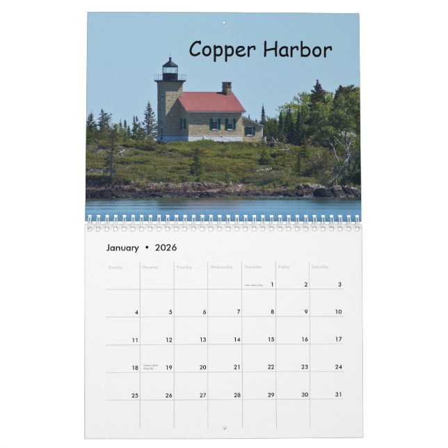 Calendrier Mural Phares supérieurs de péninsule du Michigan (Jan 2026)