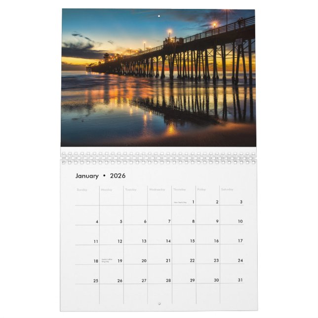 Calendrier Mural Pilier d'Oceanside au coucher du soleil (Jan 2026)