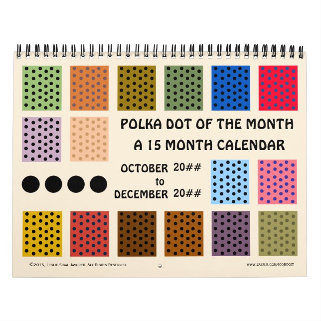 Calendrier Mural Point Polka Du Mois - 15 Mois - Customisé (Protection)